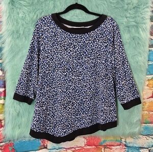 Croft & Barrow Blue & White Half Sleeve Asymmetrical Top Size L